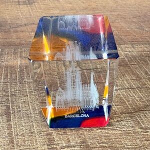 Barcelona Glass Etched Multicolored Paperweight